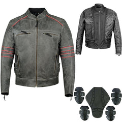 Classic Vintage Distressed Biker Leather Jacket CE Armor Protection Removable Liner