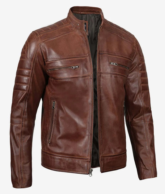 Vintage cafe racer leather jacket made from genuine full-grain leather