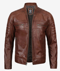 classic cafe racer leather jacket with snap-tab collar