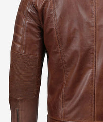 cafe racer leather jacket shoulder and sleeve stitching
