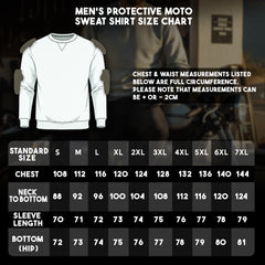 sweatshirt chest and sleeve measurement chart for riders