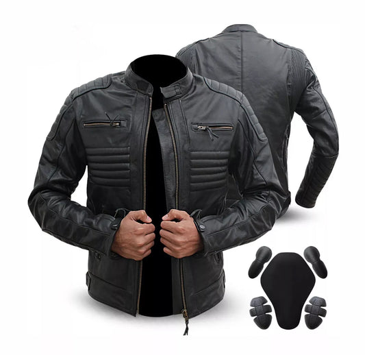 men’s armored motorcycle leather jacket with CE armor