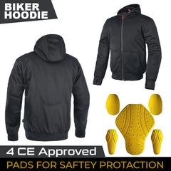 CE Certified Protectors Hoodies Motorcycle Riding Aramid Lined Hoodie